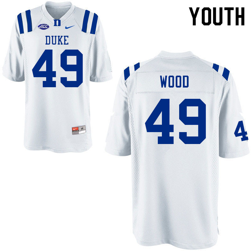 Youth #49 Connor Wood Duke Blue Devils College Football Jerseys Sale-White